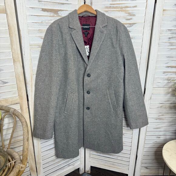 NWT EXPRESS Herringbone Wool Blend Topcoat Overcoat Gray Size XL - Picture 2 of 16